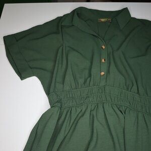 Melonie T Green Tiered Dress with Collar, 18W